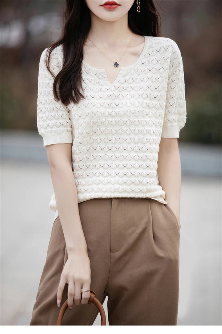 100% Cotton V-Neck Knit Tee