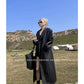 Lautaro Spring Autumn Extra Long Black Loose Pu Leather Trench Coat for Women Shoulder Pads Double Breasted Faux Leather Blazer