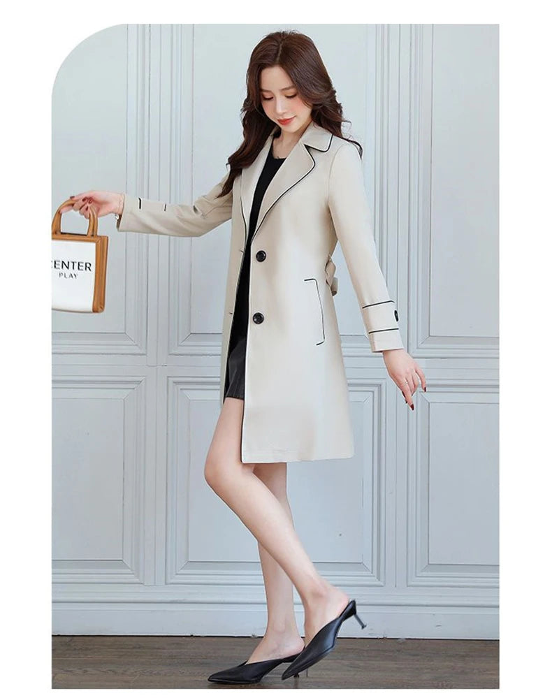 2025 New Suit Collar Trench Coat Spring And Autumn Fashionable Mid Length Jacket Female Double Layered Outwear White Windbreaker