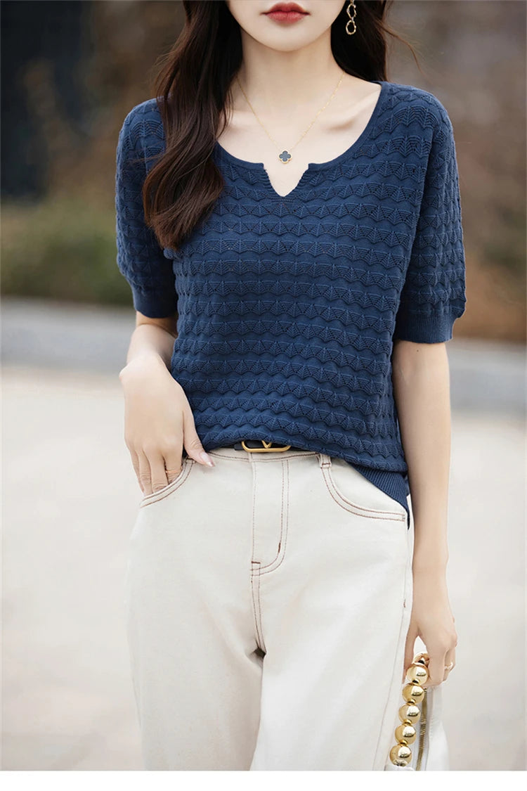100% Cotton V-Neck Knit Tee