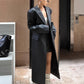 Lautaro Spring Autumn Extra Long Black Loose Pu Leather Trench Coat for Women Shoulder Pads Double Breasted Faux Leather Blazer