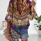 Ethnic Geometric Print Flare Sleeve Top