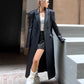 Lautaro Spring Autumn Extra Long Black Loose Pu Leather Trench Coat for Women Shoulder Pads Double Breasted Faux Leather Blazer