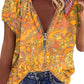 Short Sleeve Printed Zippered Top