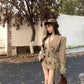 Kaki Color British Style Women's Short Coat Waist Cinched Outerwear Spring Fashion Polyester Fiber Long Sleeve Buttoned Jacket