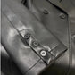 Lautaro Spring Autumn Extra Long Black Loose Pu Leather Trench Coat for Women Shoulder Pads Double Breasted Faux Leather Blazer