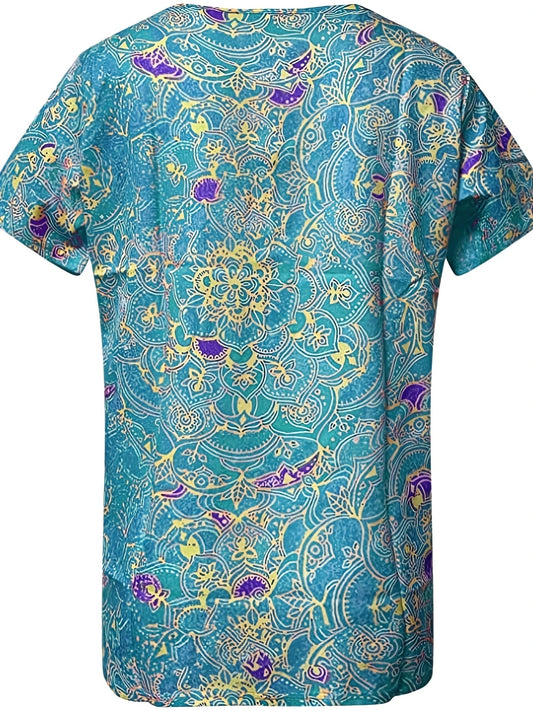 Short Sleeve Printed Zippered Top