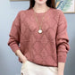 Fashionable Solid Color Knitted Top, Round Neck, Loose-Fit Long Sleeve
