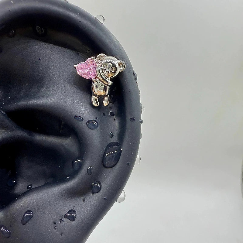 Pink Heart Wings Piercing Earring