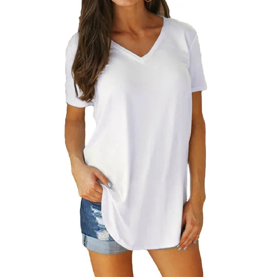 V-Neck Short Sleeve Arc Hem Top