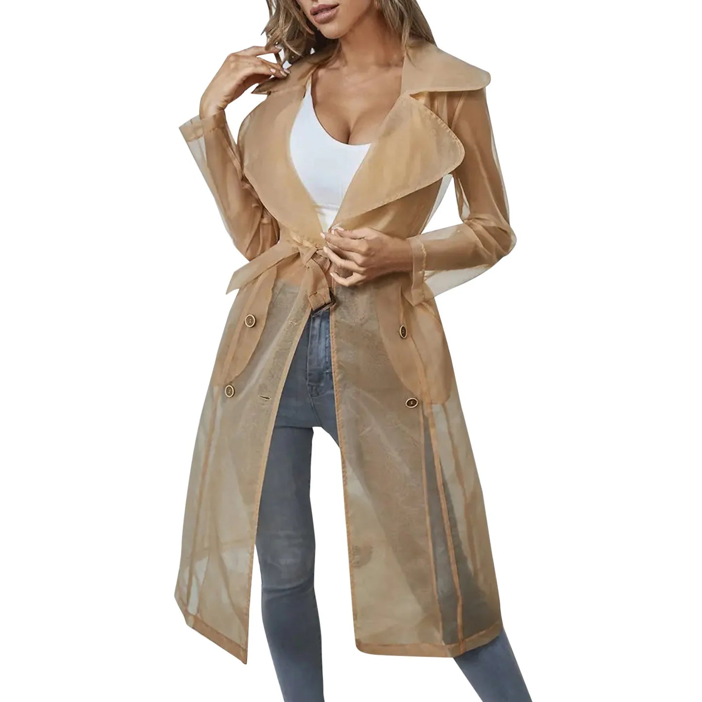 Sheer Thin Lightweight Windbreaker Women Sunscreen Clothes Lapel Single Breasted Long Coat With Belt Large Size Jackets Trench