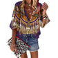 Ethnic Geometric Print Flare Sleeve Top