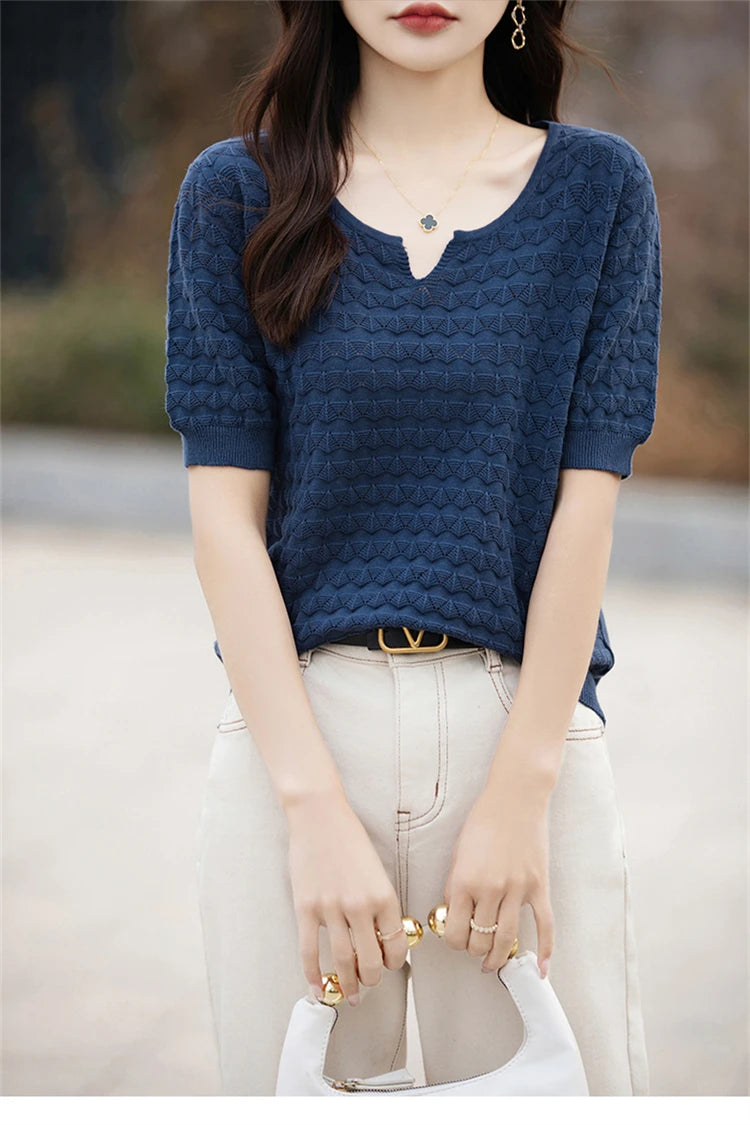 100% Cotton V-Neck Knit Tee