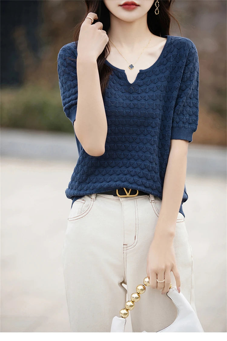 100% Cotton V-Neck Knit Tee