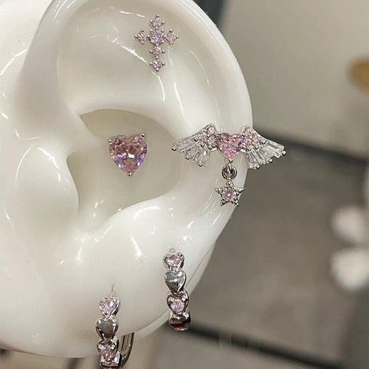 Pink Heart Wings Piercing Earring