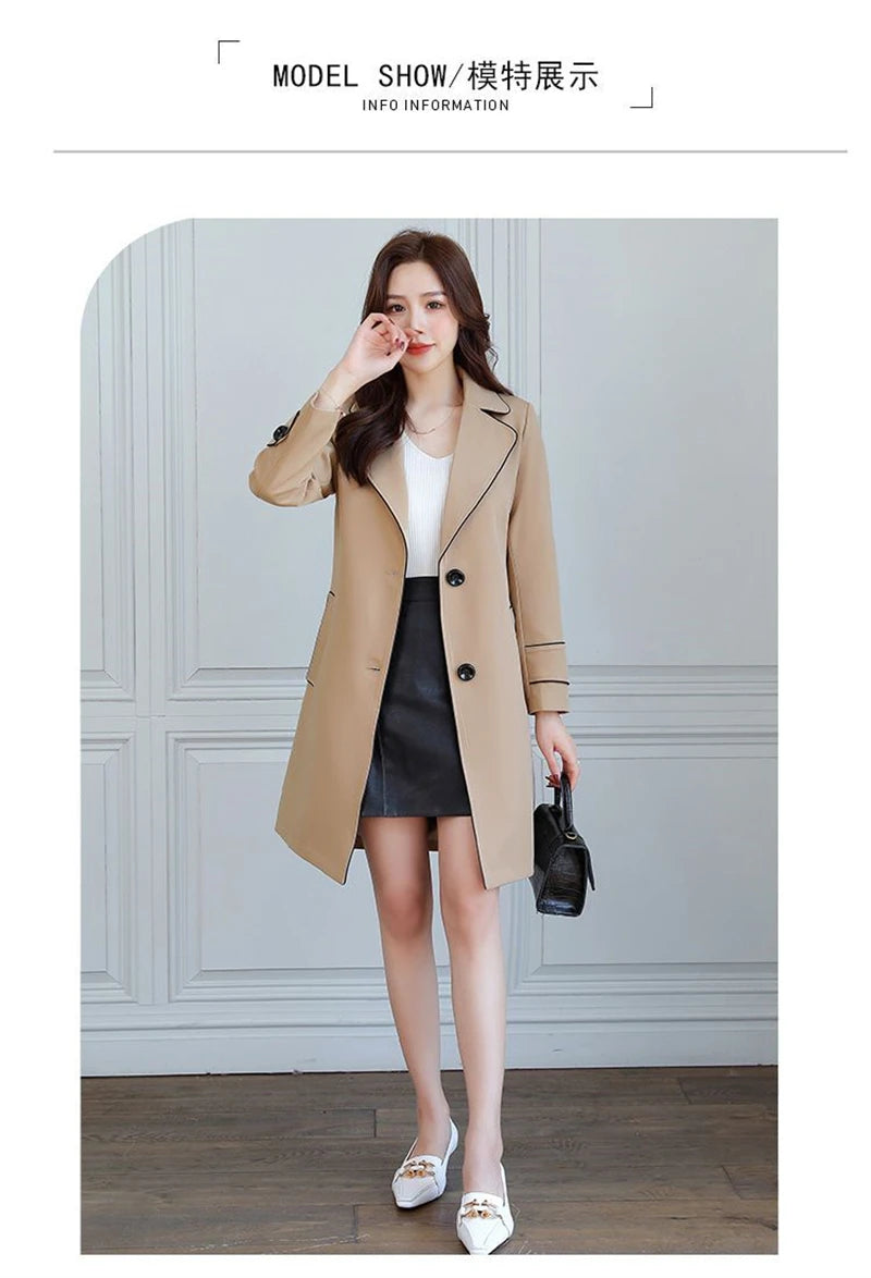 2025 New Suit Collar Trench Coat Spring And Autumn Fashionable Mid Length Jacket Female Double Layered Outwear White Windbreaker