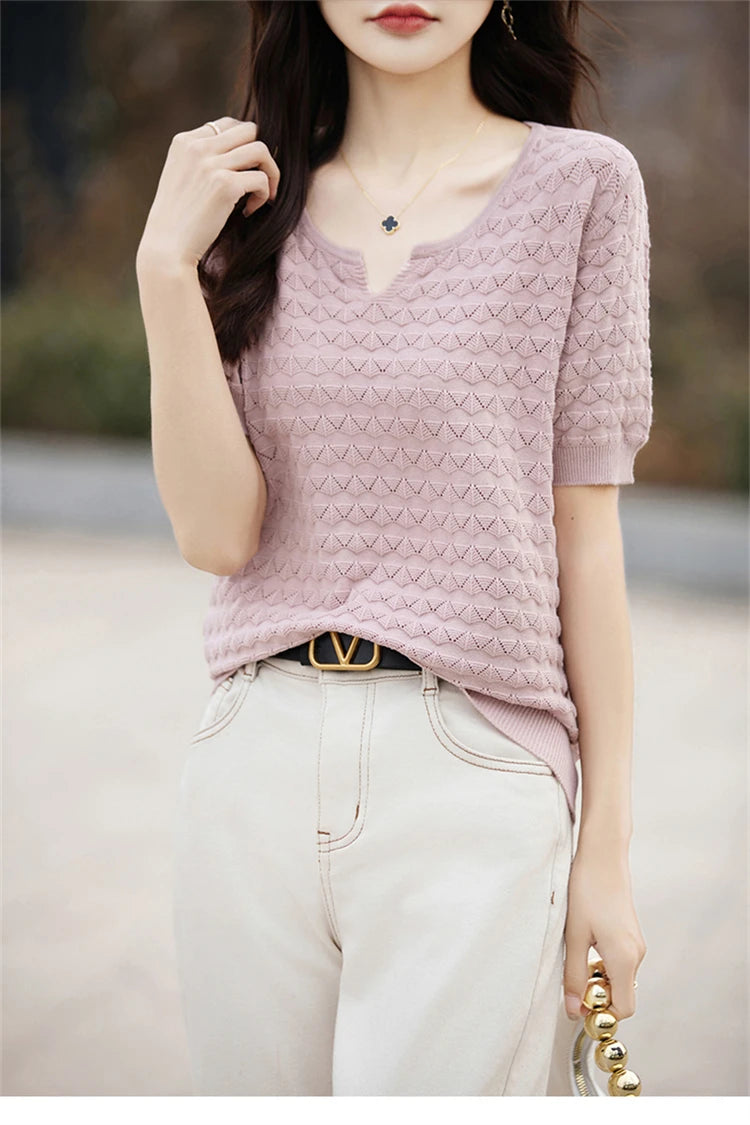 100% Cotton V-Neck Knit Tee