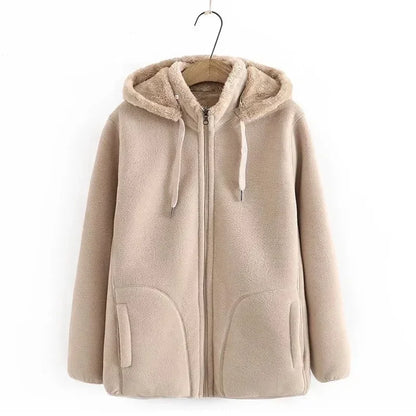 Thick Winter Hoodie Sweatshirt, Polar Fleece Zipper-Up Coat for Women