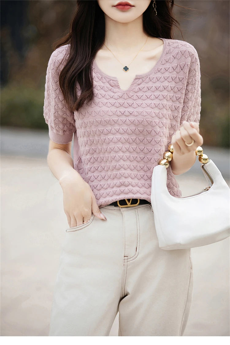 100% Cotton V-Neck Knit Tee