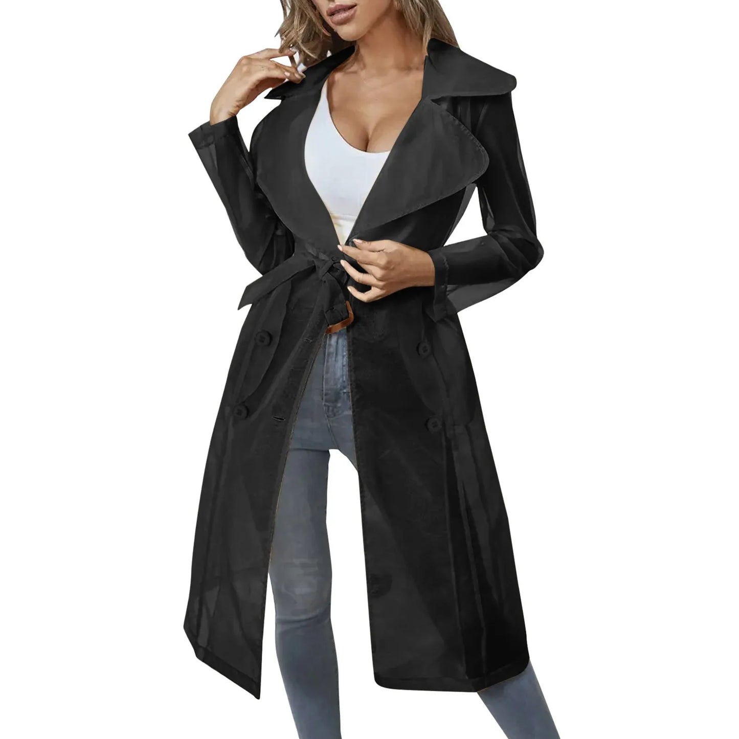 Sheer Thin Lightweight Windbreaker Women Sunscreen Clothes Lapel Single Breasted Long Coat With Belt Large Size Jackets Trench