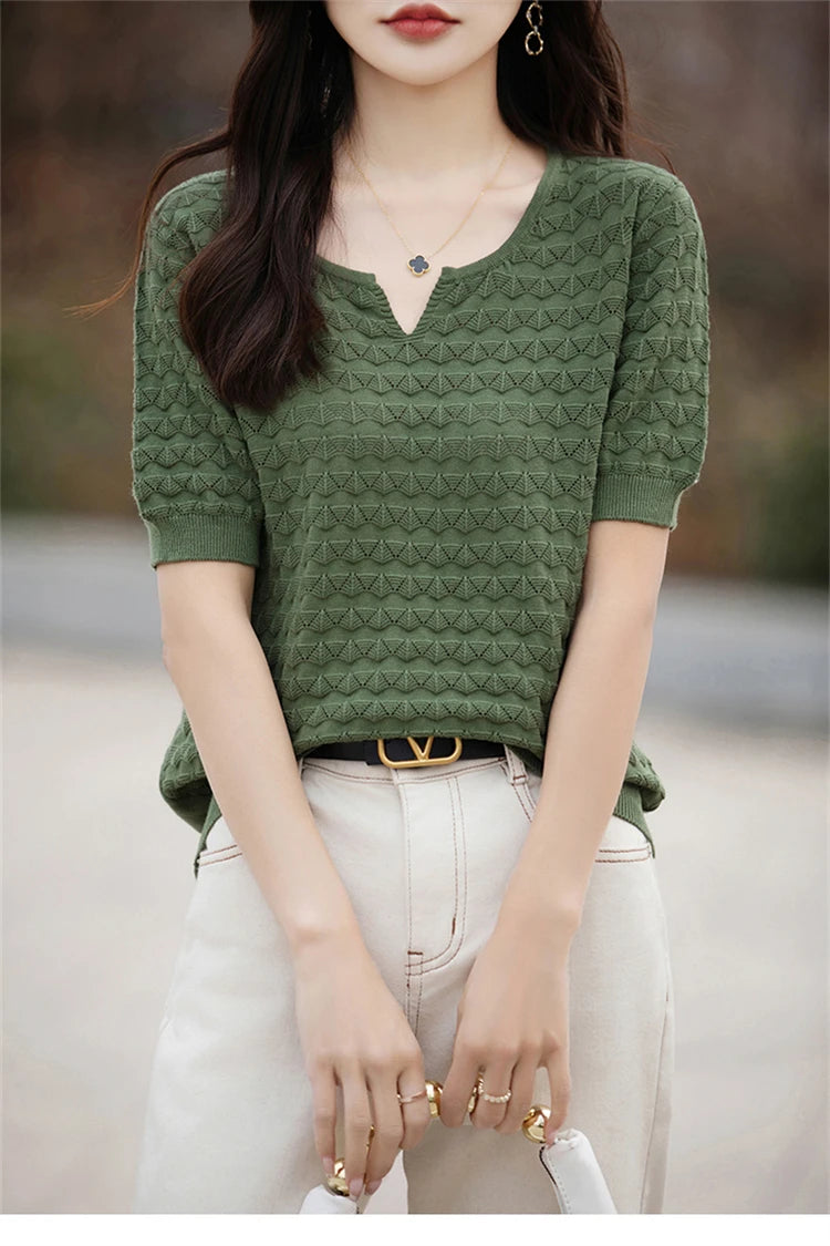 100% Cotton V-Neck Knit Tee