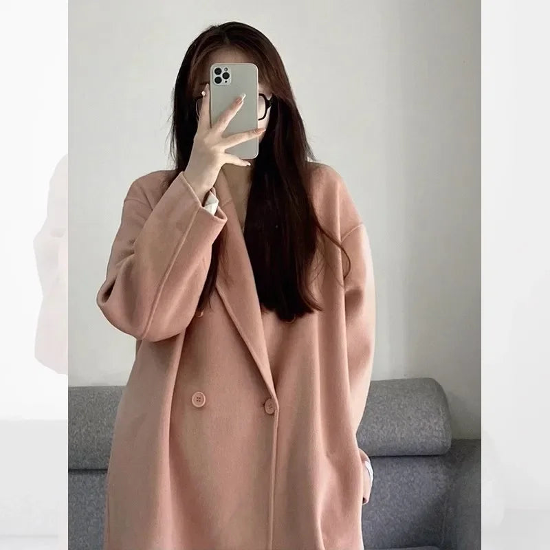 Pink Double-Sided Fleece-Lined Wool Coat