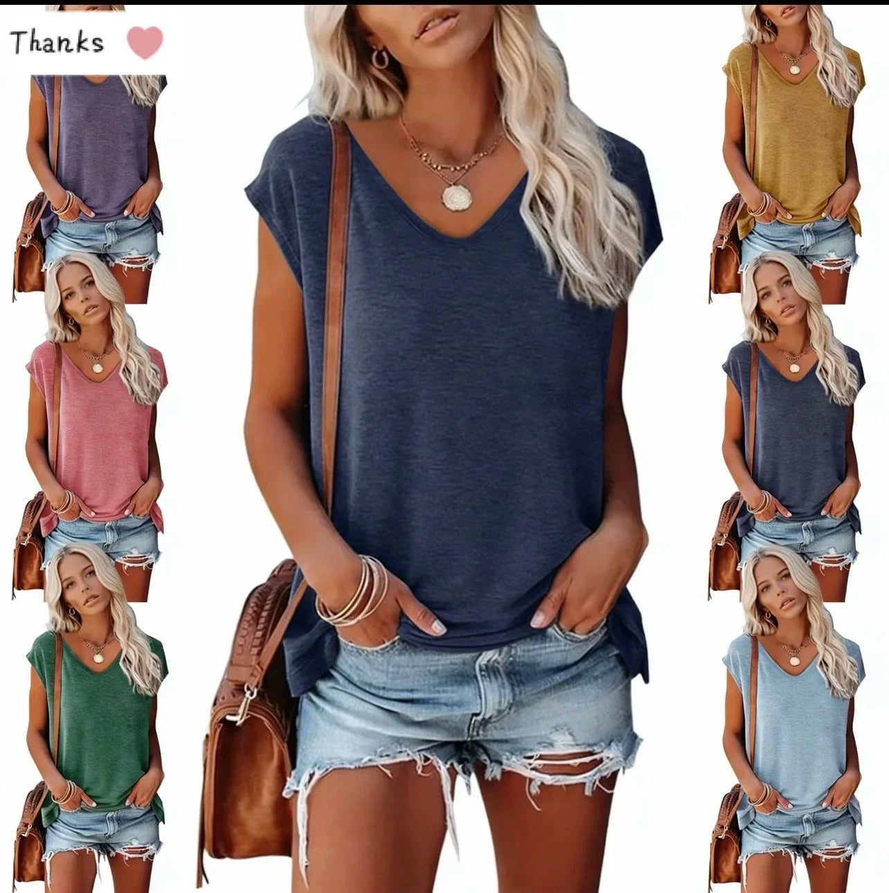 Casual Batwing Sleeve V-Neck Tee