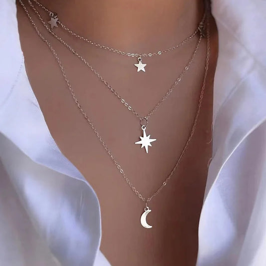 Star Moon Layered Alloy Necklace