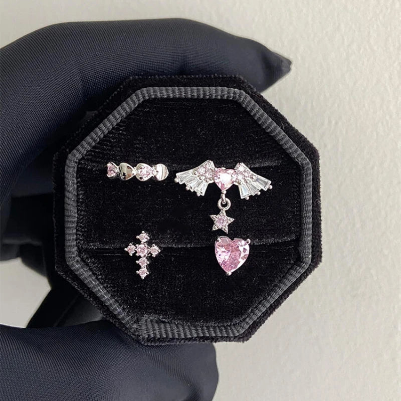 Pink Heart Wings Piercing Earring