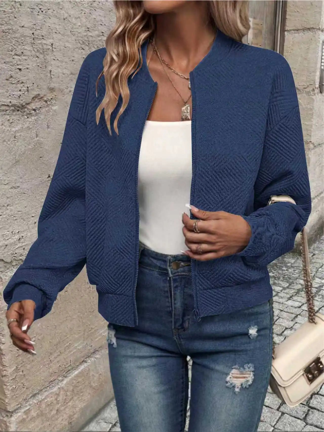 Solid Color Zipper Fashion Jacket