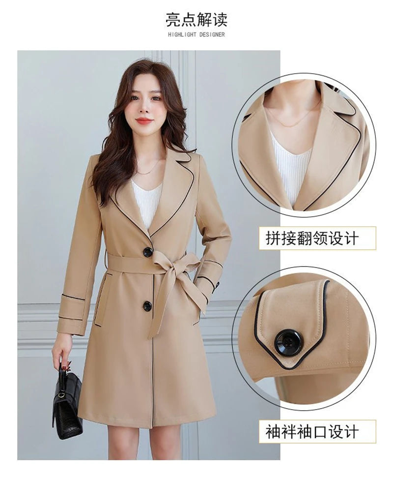 2025 New Suit Collar Trench Coat Spring And Autumn Fashionable Mid Length Jacket Female Double Layered Outwear White Windbreaker