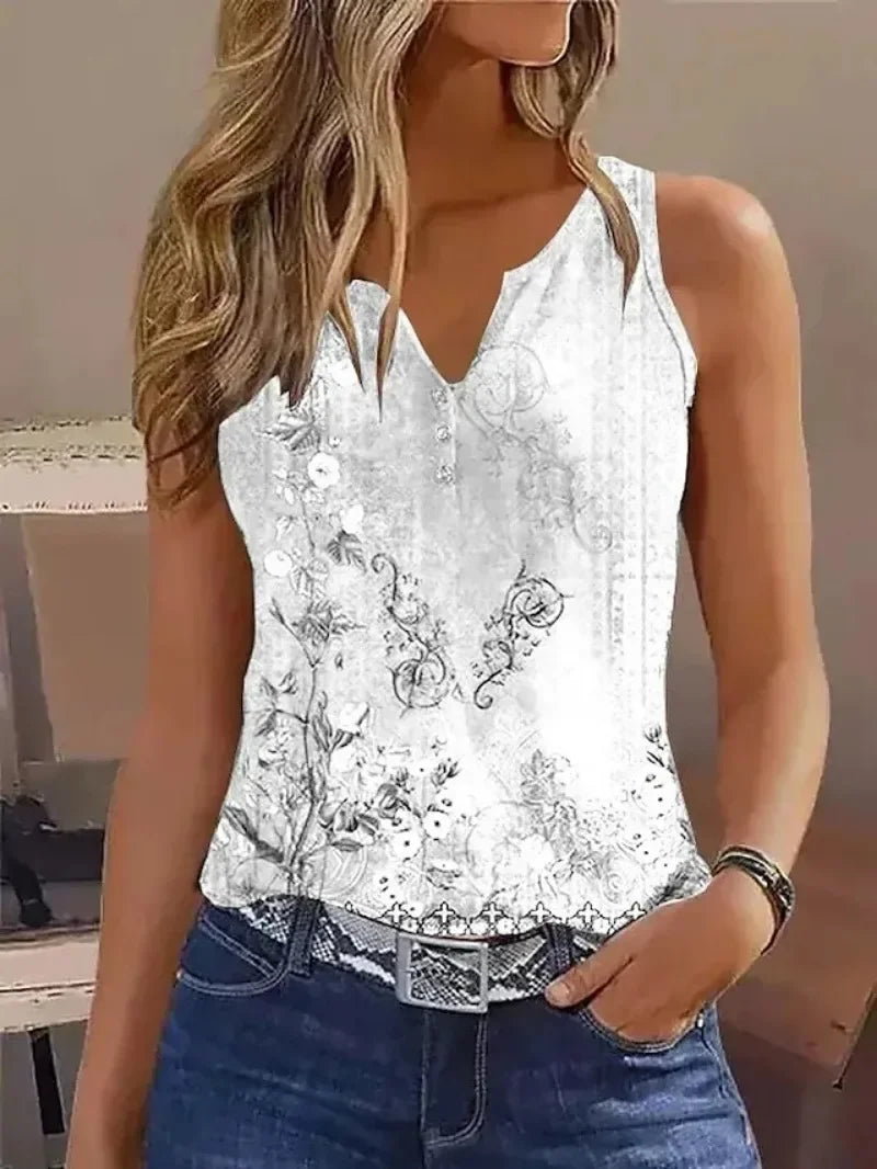 V-Neck Printed Summer Tank Top