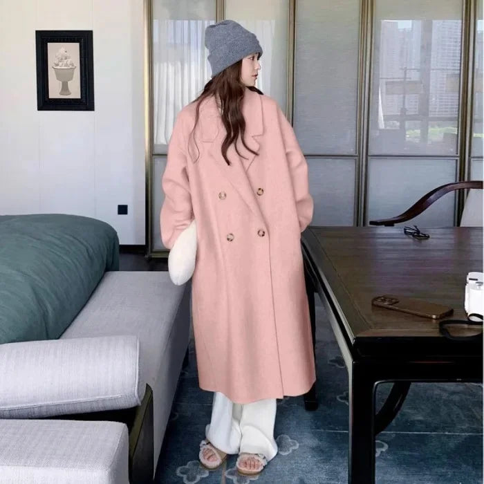 Plus Size Elegant Woolen Coat, Knee-Length, Korean Style