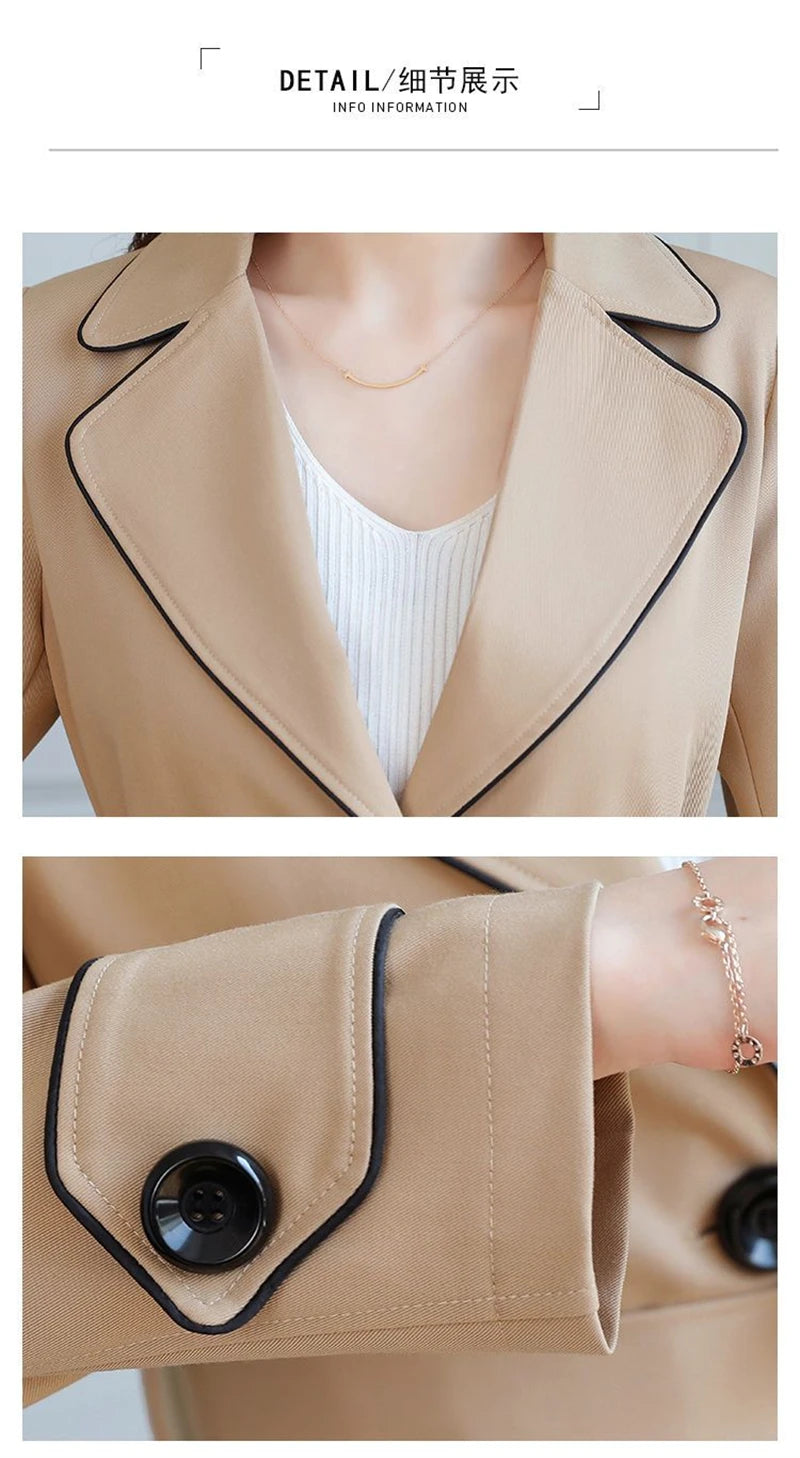 2025 New Suit Collar Trench Coat Spring And Autumn Fashionable Mid Length Jacket Female Double Layered Outwear White Windbreaker