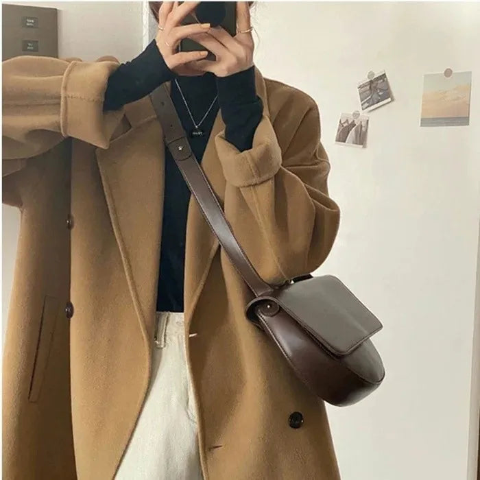 Plus Size Elegant Woolen Coat, Knee-Length, Korean Style