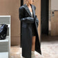 Lautaro Spring Autumn Extra Long Black Loose Pu Leather Trench Coat for Women Shoulder Pads Double Breasted Faux Leather Blazer
