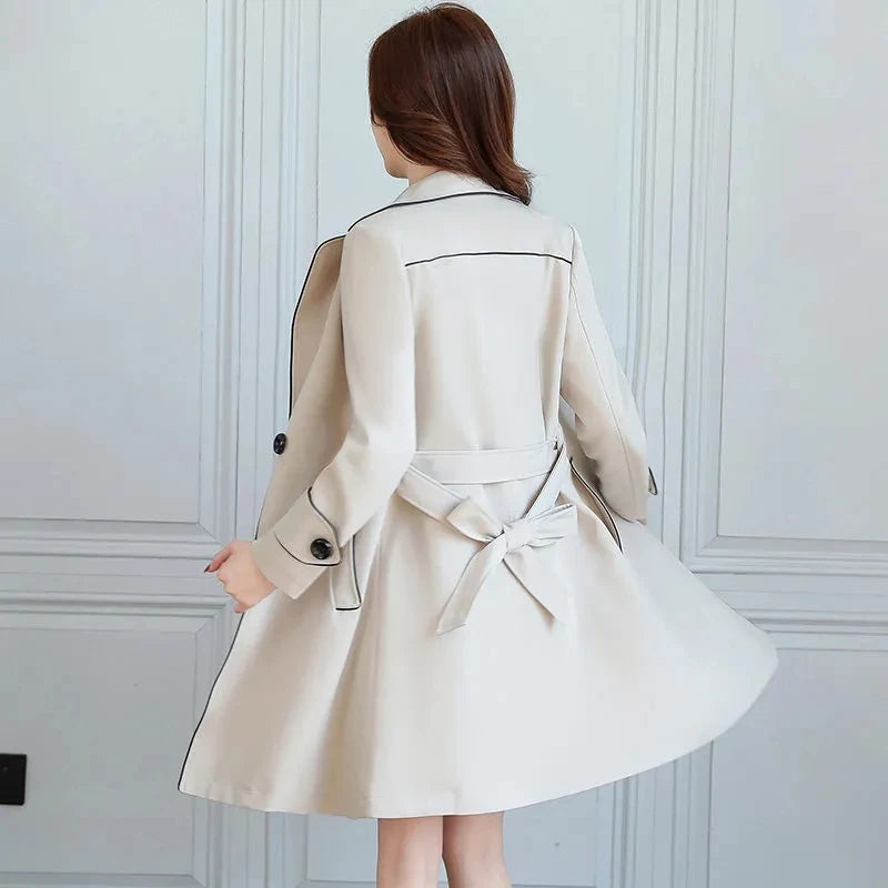 2025 New Suit Collar Trench Coat Spring And Autumn Fashionable Mid Length Jacket Female Double Layered Outwear White Windbreaker