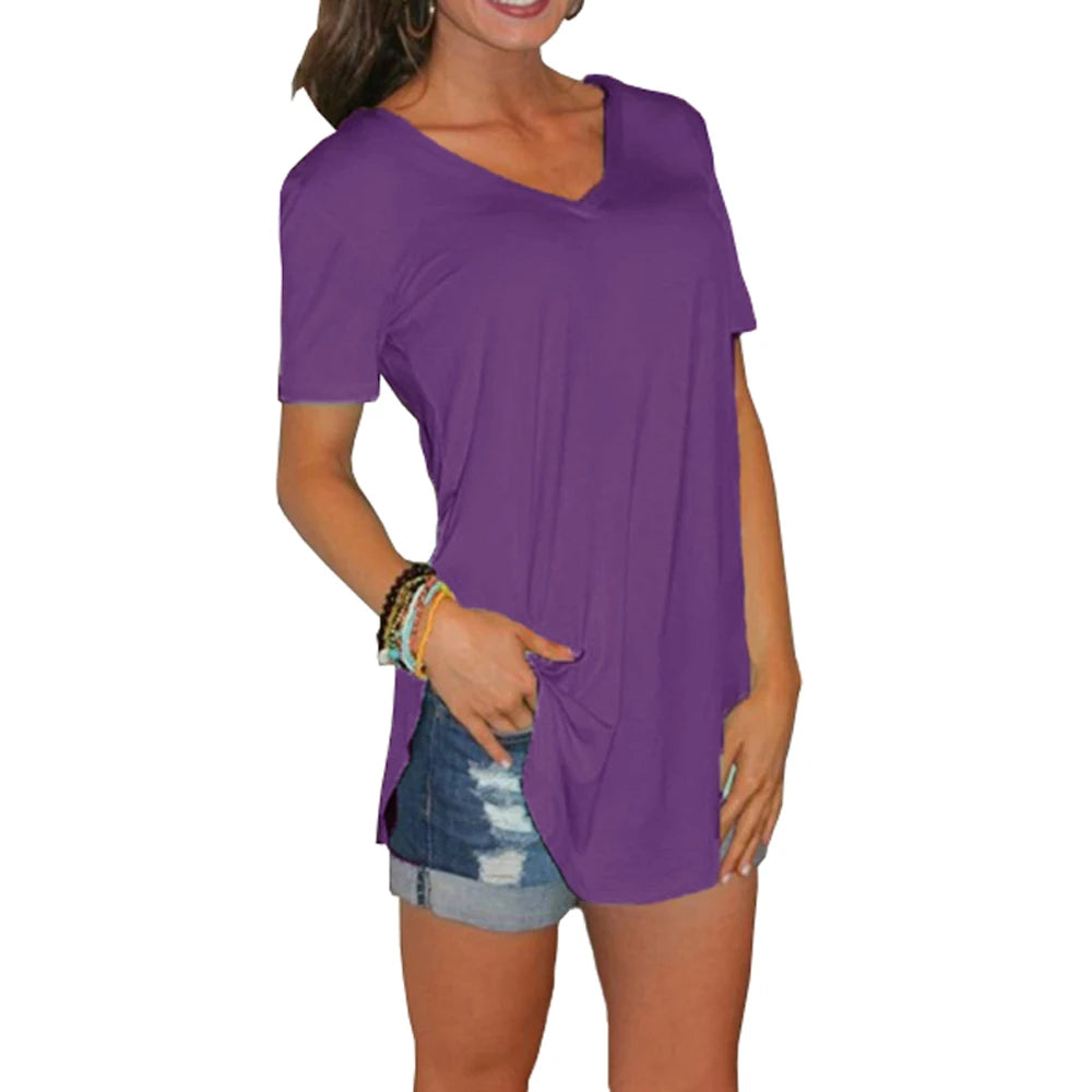 V-Neck Short Sleeve Arc Hem Top