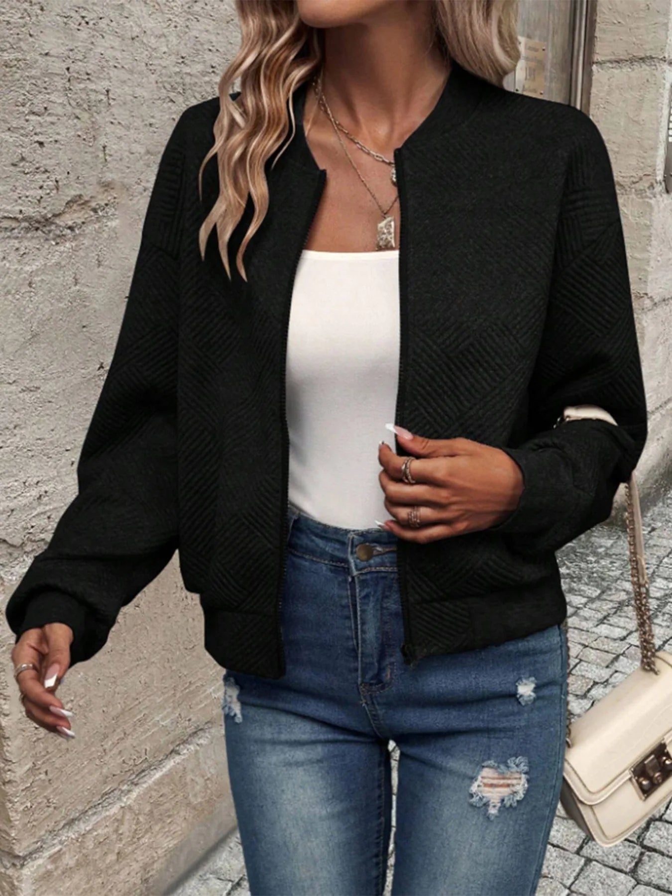 Solid Color Zipper Fashion Jacket