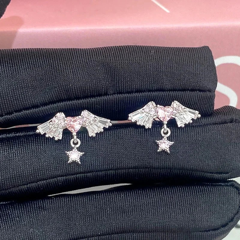 Pink Heart Wings Piercing Earring