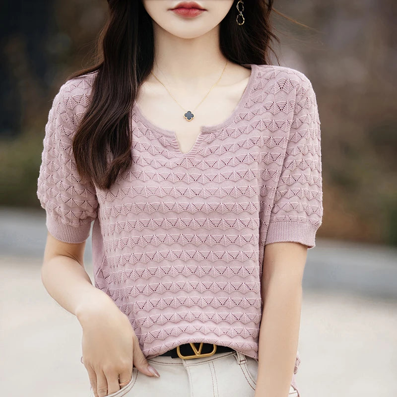 100% Cotton V-Neck Knit Tee