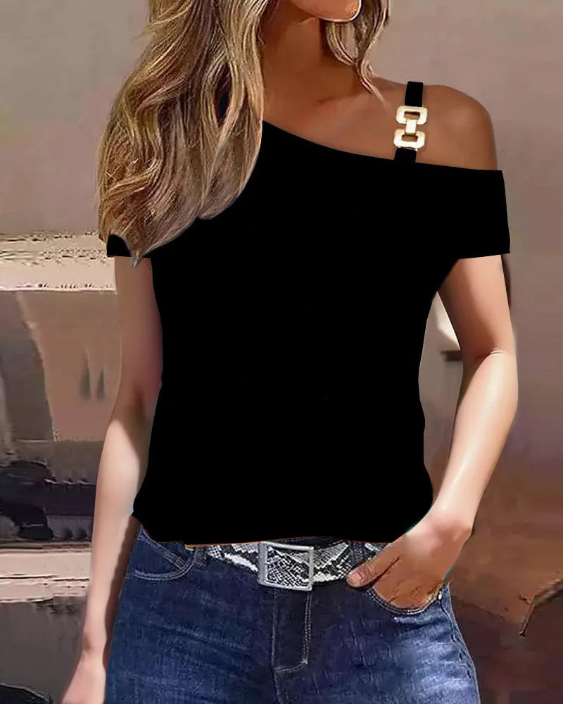 Ruffle Sleeve Casual O-Neck Tee