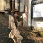 Kaki Color British Style Women's Short Coat Waist Cinched Outerwear Spring Fashion Polyester Fiber Long Sleeve Buttoned Jacket