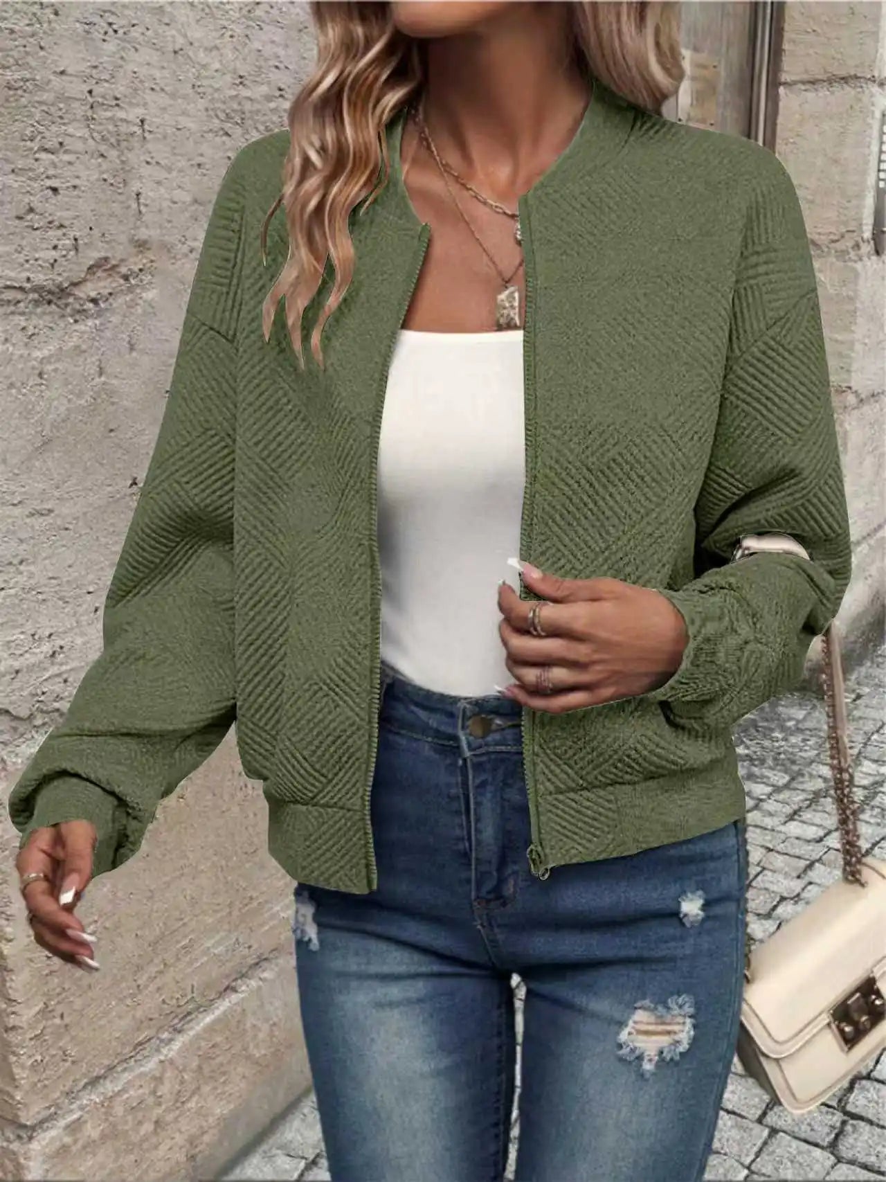 Solid Color Zipper Fashion Jacket