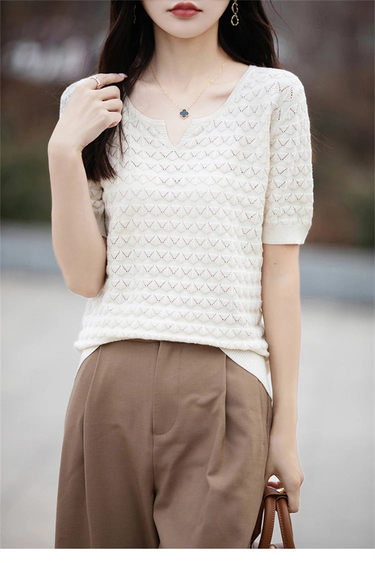 100% Cotton V-Neck Knit Tee