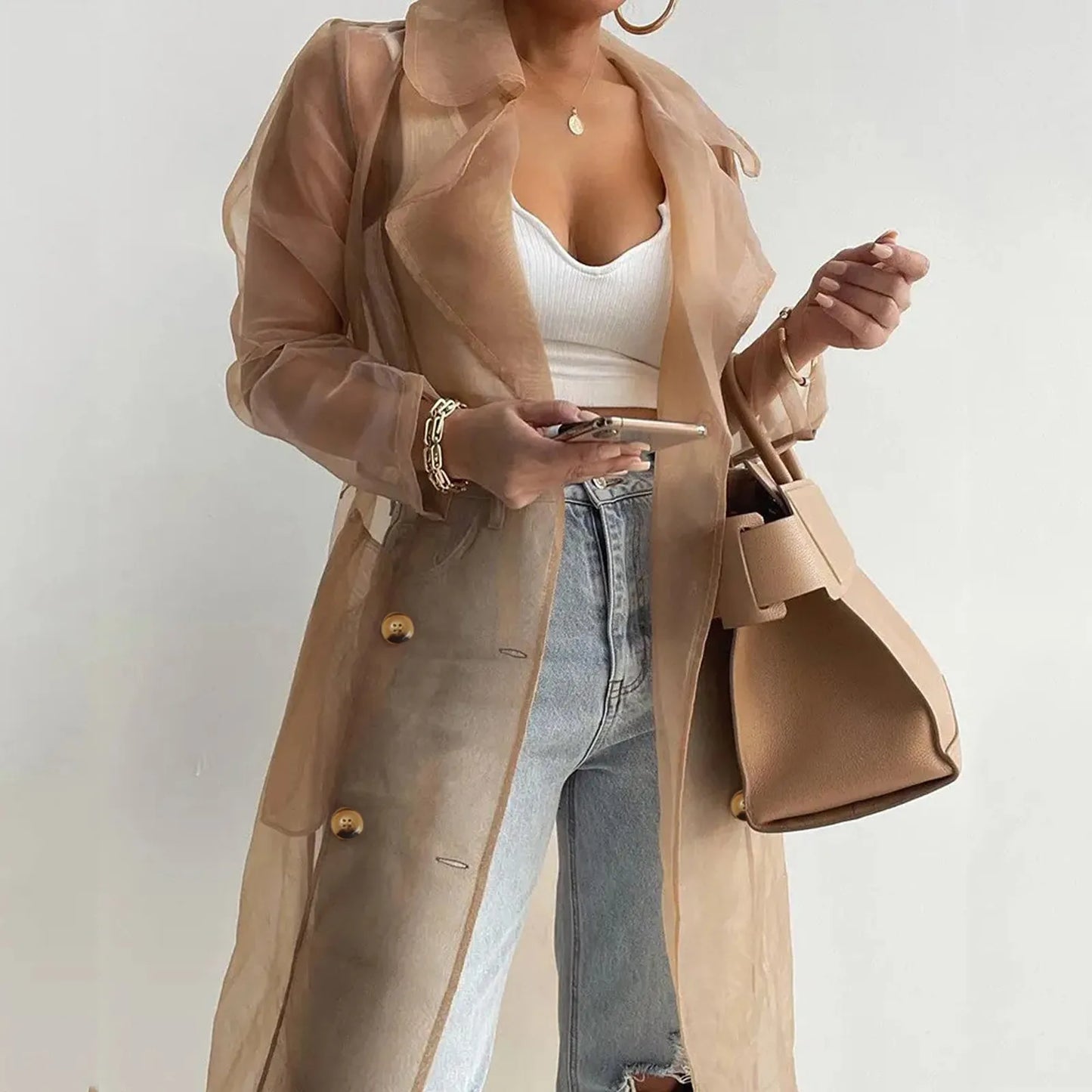 Sheer Thin Lightweight Windbreaker Women Sunscreen Clothes Lapel Single Breasted Long Coat With Belt Large Size Jackets Trench