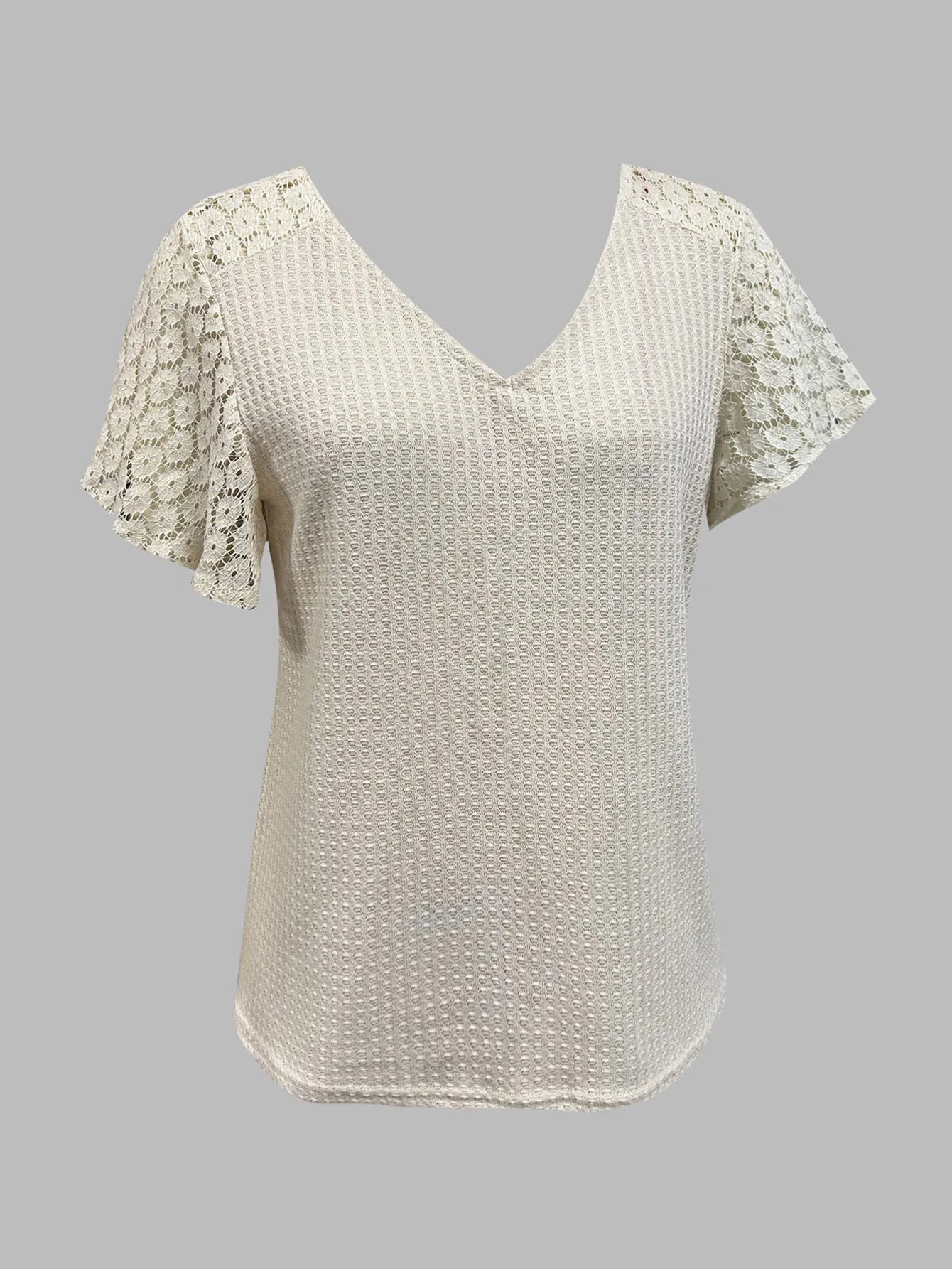Beach Style Knitted V-Neck Lace Top
