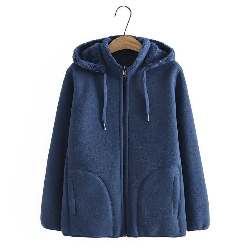 Thick Winter Hoodie Sweatshirt, Polar Fleece Zipper-Up Coat for Women