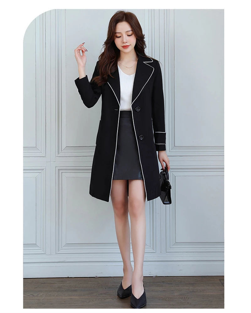 2025 New Suit Collar Trench Coat Spring And Autumn Fashionable Mid Length Jacket Female Double Layered Outwear White Windbreaker