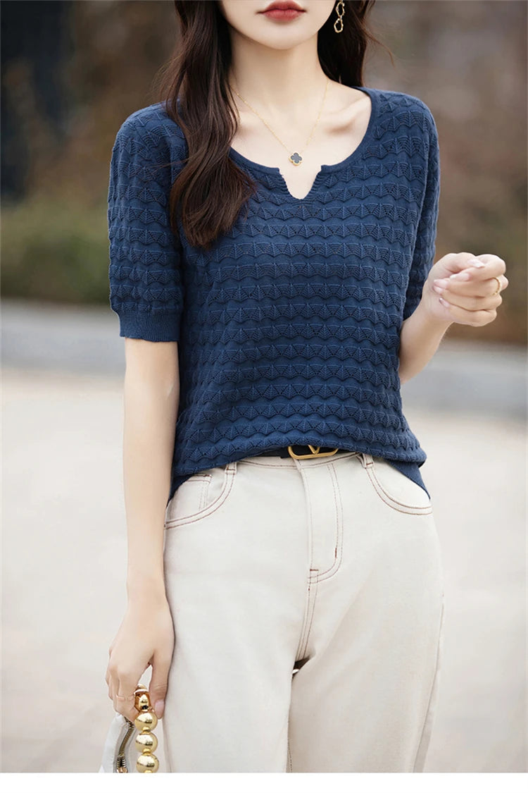 100% Cotton V-Neck Knit Tee